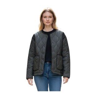 ZARA 2024 Size XS (Easily Fit LG) DK Olive Quilted Puffer Jacket Water Repellent